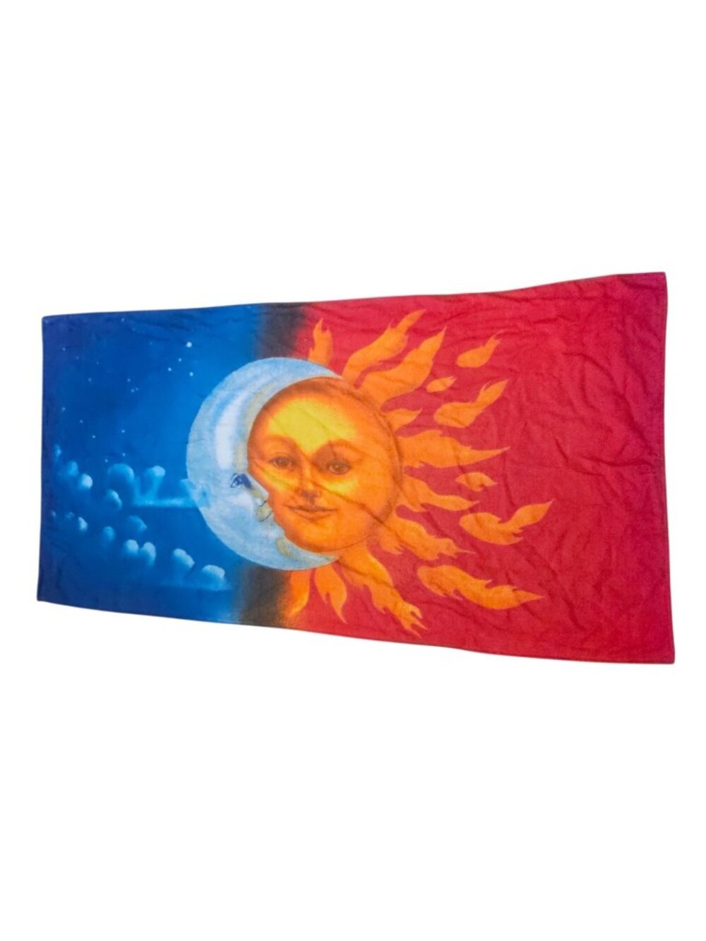 VTG Sun Moon Celestial Face Beach Towel Y2K 2000s Brazil Thin Terry